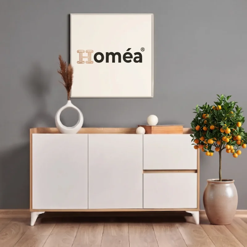 Homea 2 Kapak 2 Çekmece Konsol – Safir Meşe / Beyaz – 140x40x80 cm
