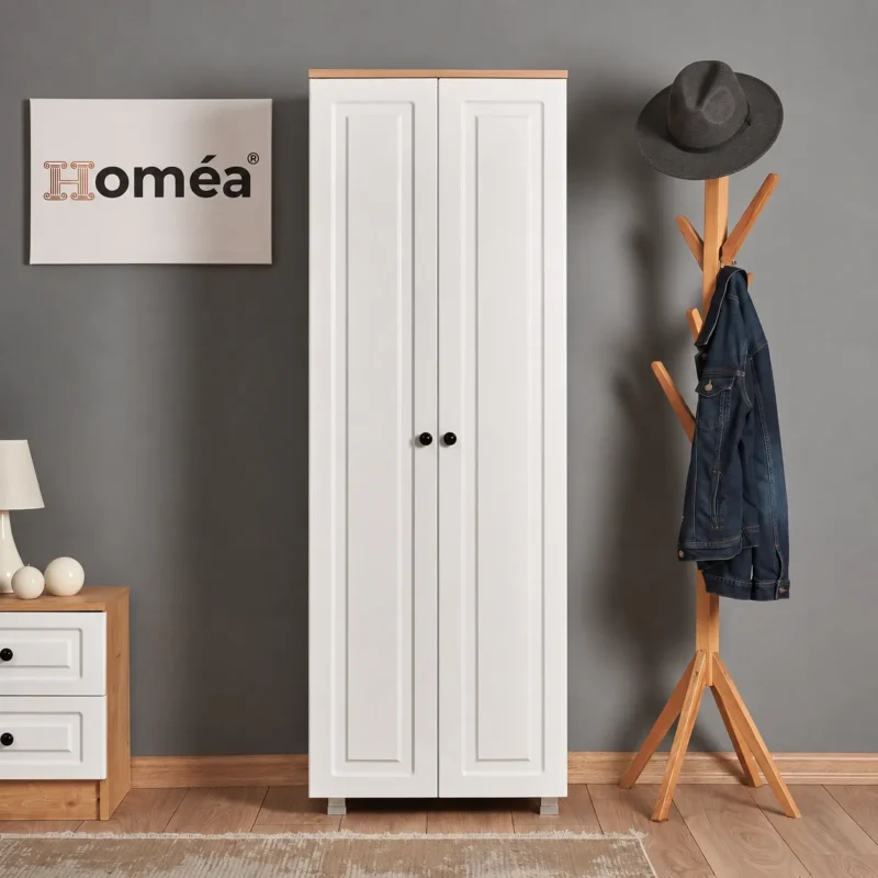 Homea 2 Kapak ve 8 Raflı Çok Amaçlı Dolap – Safir Meşe / Beyaz 60x30x175 cm