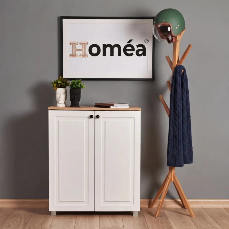 Homea 2 Kapaklı Ayakkabı Dolabı – Safir Meşe / Beyaz 80x37x95 cm