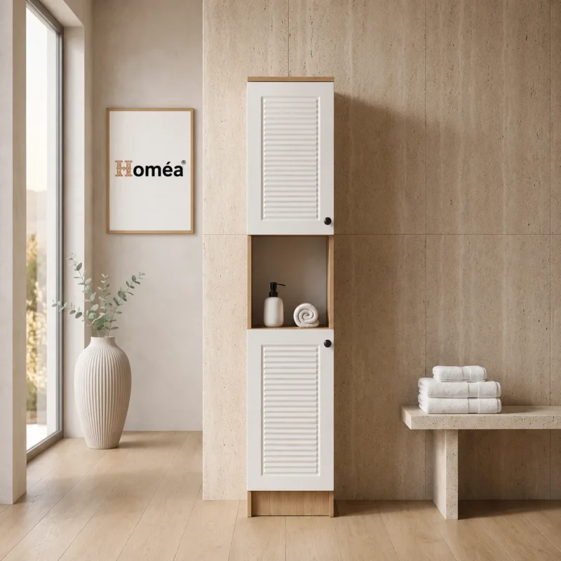 Homea 2 Kapaklı ve Raflı Çok Amaçlı Dolap – Meşe-Beyaz – 35x36x172 cm