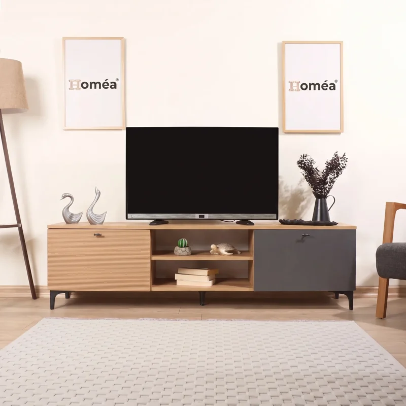 Homea Alina Tv Ünitesi – Meşe / Antrasit / Yunus – 180x38x50 cm