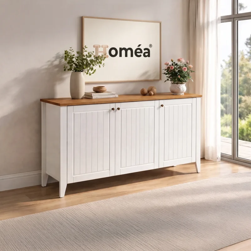 Homea 3 Kapaklı Konsol – Meşe / Beyaz 150x39x76 cm