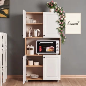 Homea 4 Kapaklı Orta Bölmeli Çok Amaçlı Dolap - Safir Meşe / Beyaz 80x36x160 cm