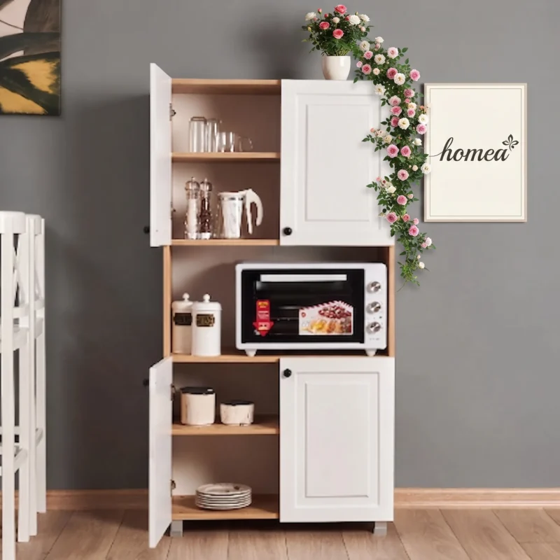 Homea 4 Kapaklı Orta Bölmeli Çok Amaçlı Dolap – Safir Meşe / Beyaz 80x36x160 cm