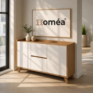 Homea 4 Kapaklı Hera Konsol - Meşe - Beyaz - 140x40x80x cm