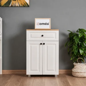Homea 2 Kapak ve Çekmeceli Çok Amaçlı Dolap - Safir Meşe / Beyaz 60x39x90 cm