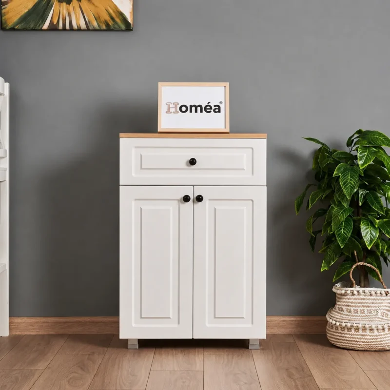 Homea 2 Kapak ve Çekmeceli Çok Amaçlı Dolap – Safir Meşe / Beyaz 60x39x90 cm