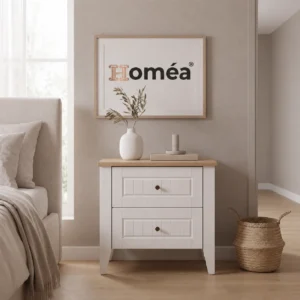 Homea Mona 2 Çekmeceli Komodin - Meşe-Beyaz 55x44x55 cm